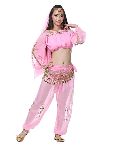 Dancewear Chiffon Belly Dance Pants With Coins For Ladies