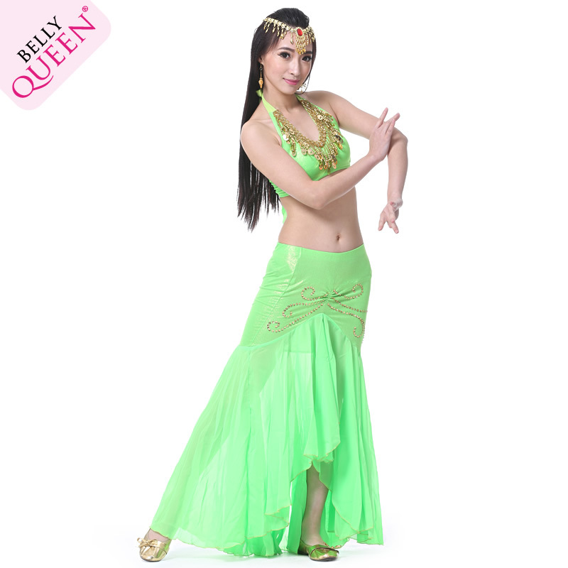 Dancewear belly dance costumes chiffon fish tail skirt with gold trim more colors 