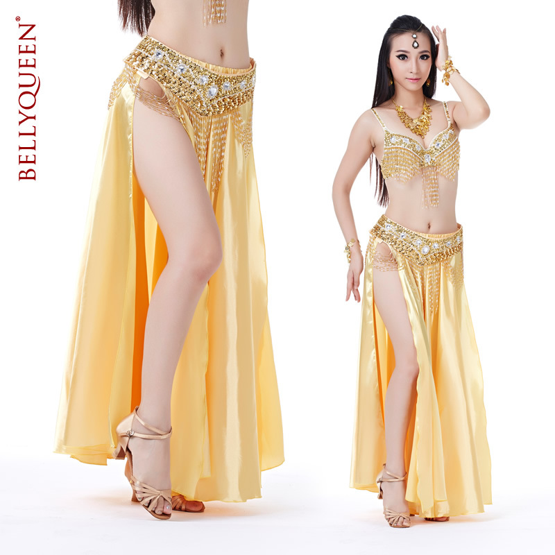 Performance Dancewear Satin Belly Dance Skirt With 2 Side Slit More Colors