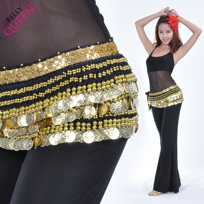 Dancewear Polyester 338 Gold Coins Belly Dance Hip Scarf More Colors