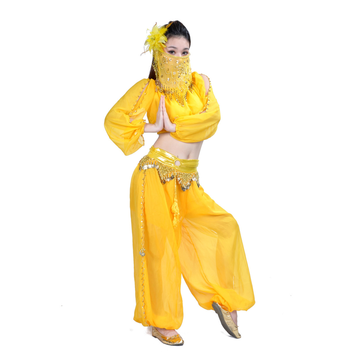 Dancewear chiffon belly dance costumes with coins for ladies more colors